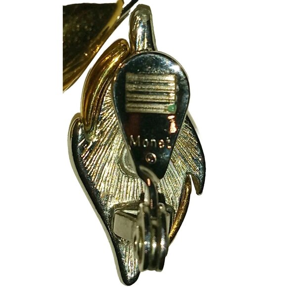 MONET Signed Vintage 70s Clip On Earrings Flame Wing Classic Gold  Silver Tone - Picture 12 of 13